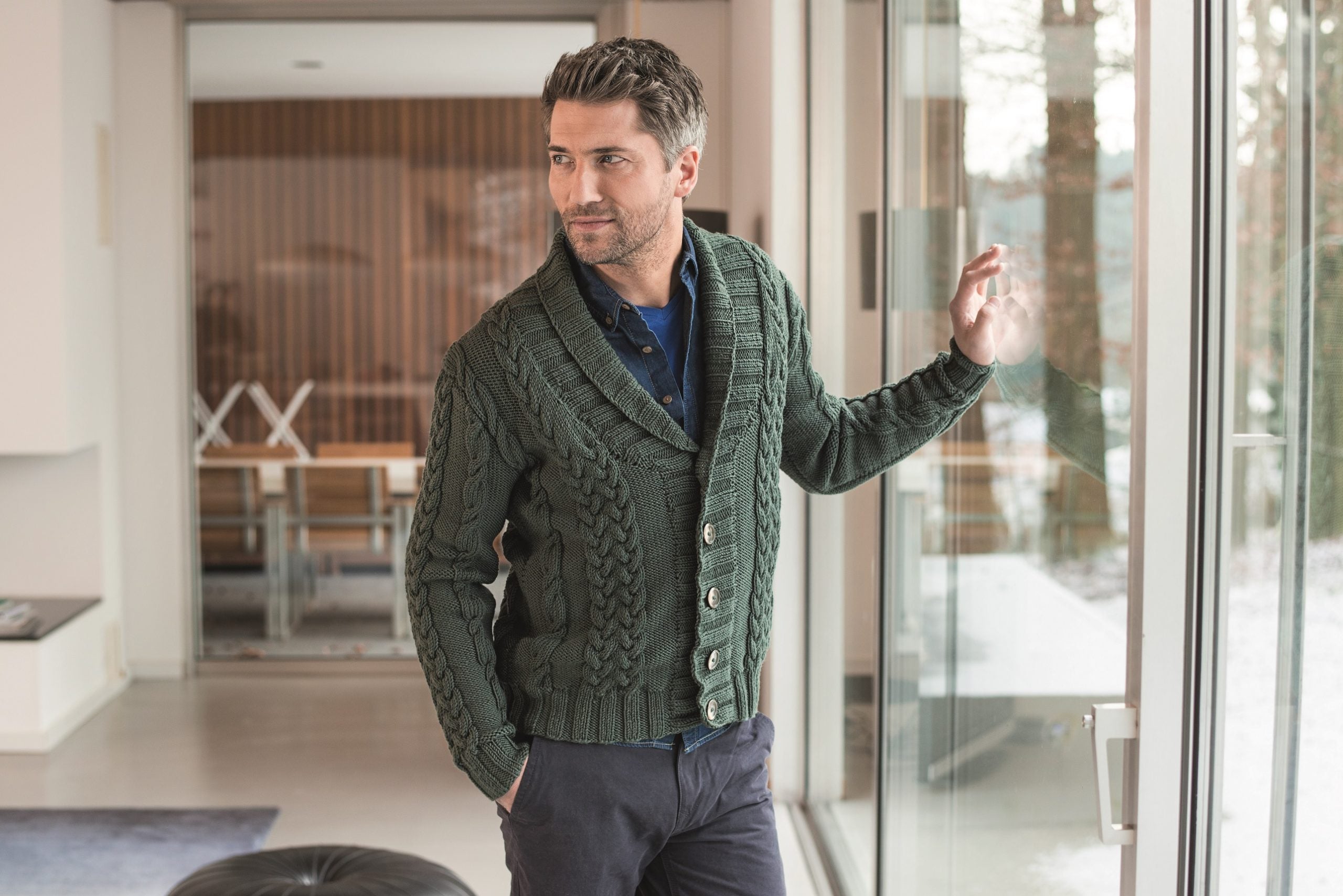 Miesten palmikkotakki - Merino Extrafine 85