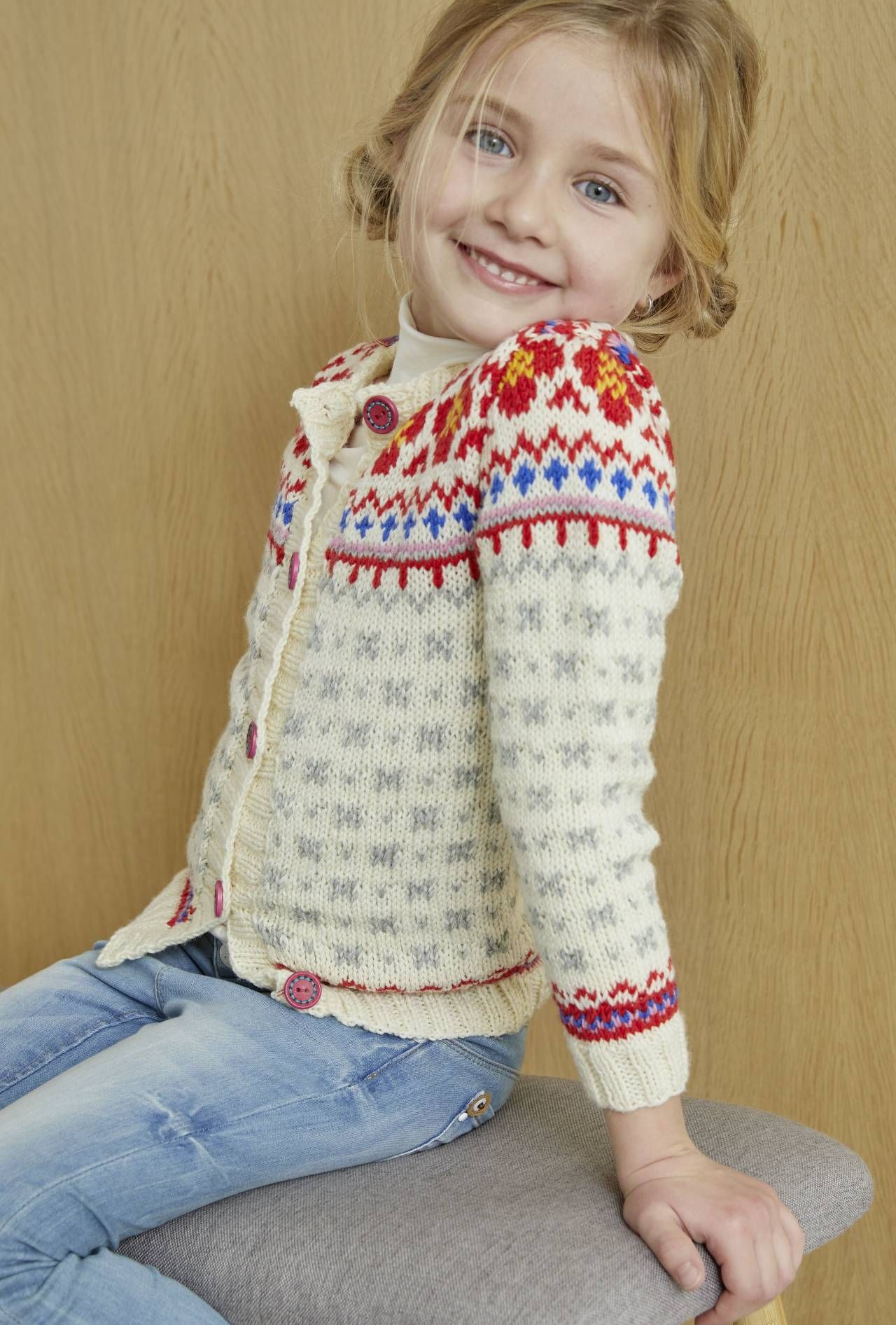 Lapsen kirjoneuletakki - Merino Extrafine 120