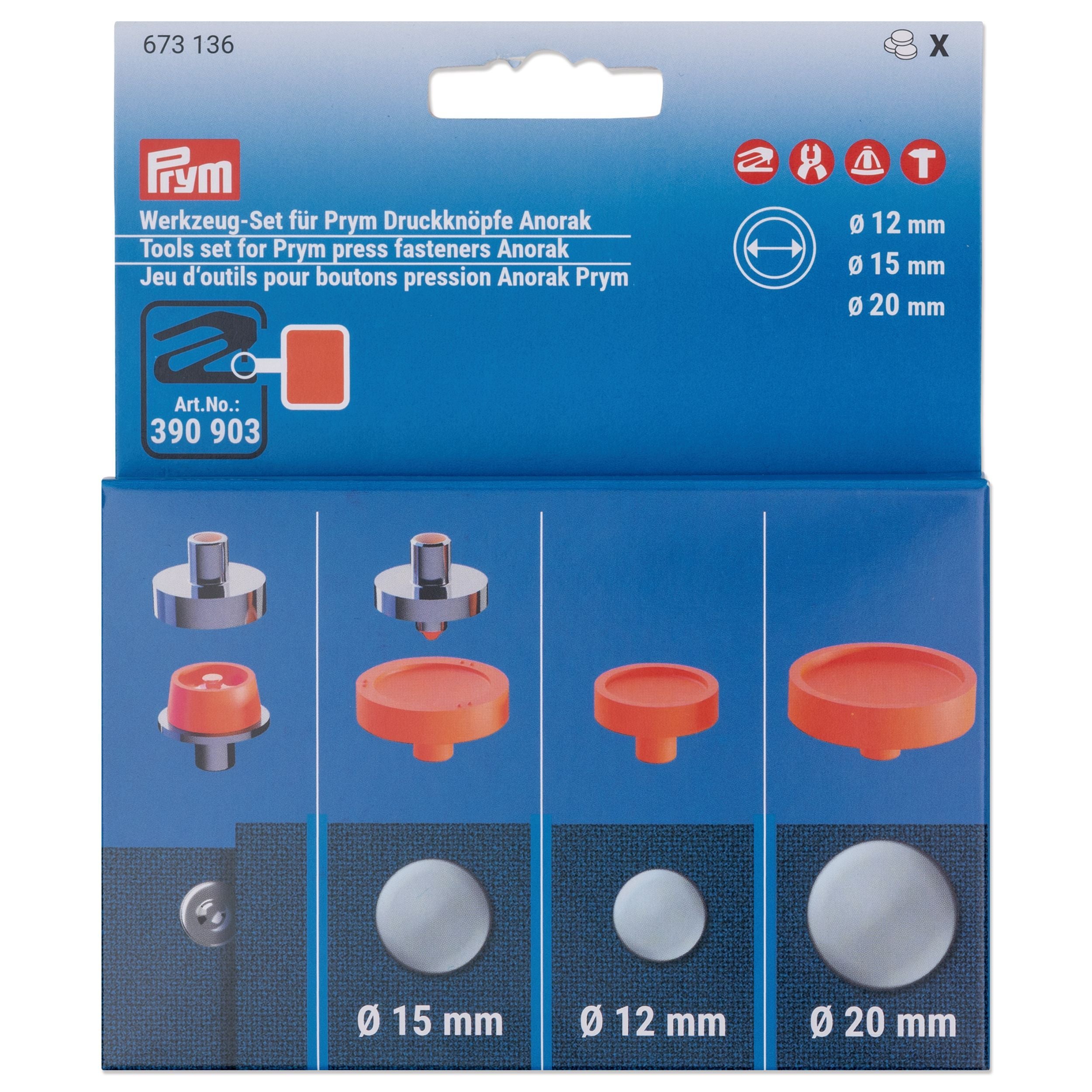 Kiinnitystyökalut Anorak-painonapeille 12/15/20 mm