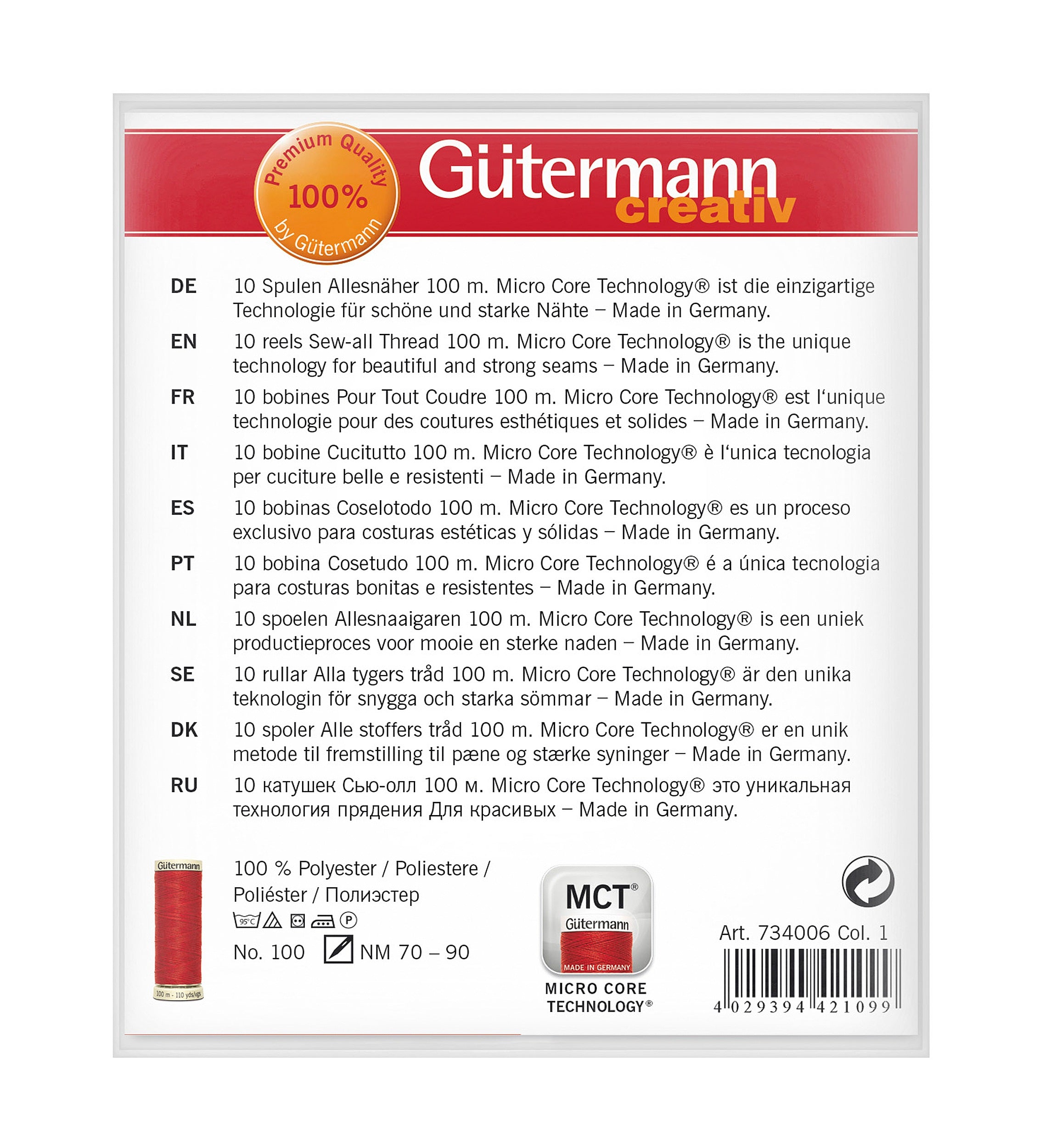 Gütermann ompelulankalajitelma 10x100m