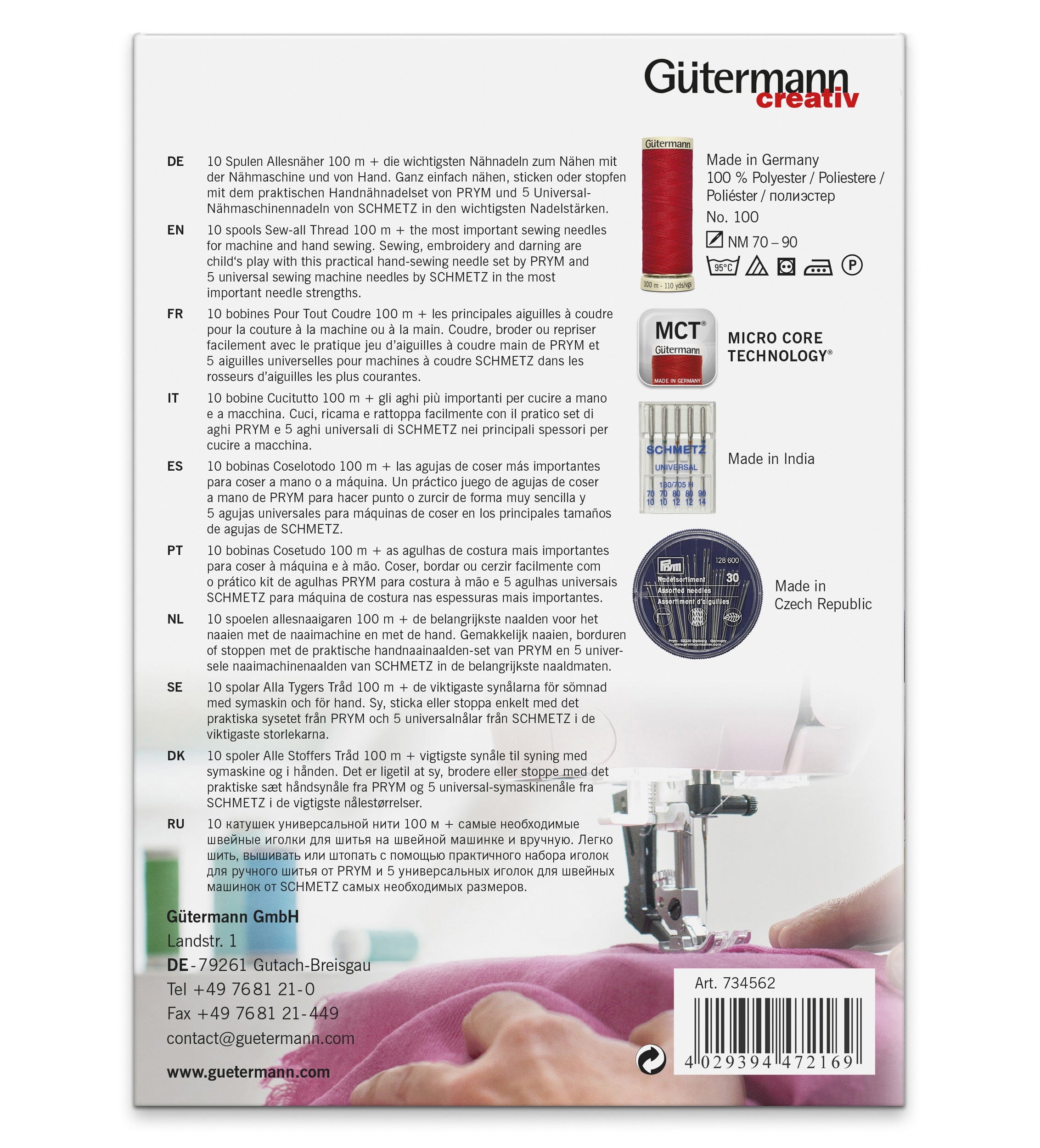 Gütermann ompelulankalajitelma 10x100m + neulat