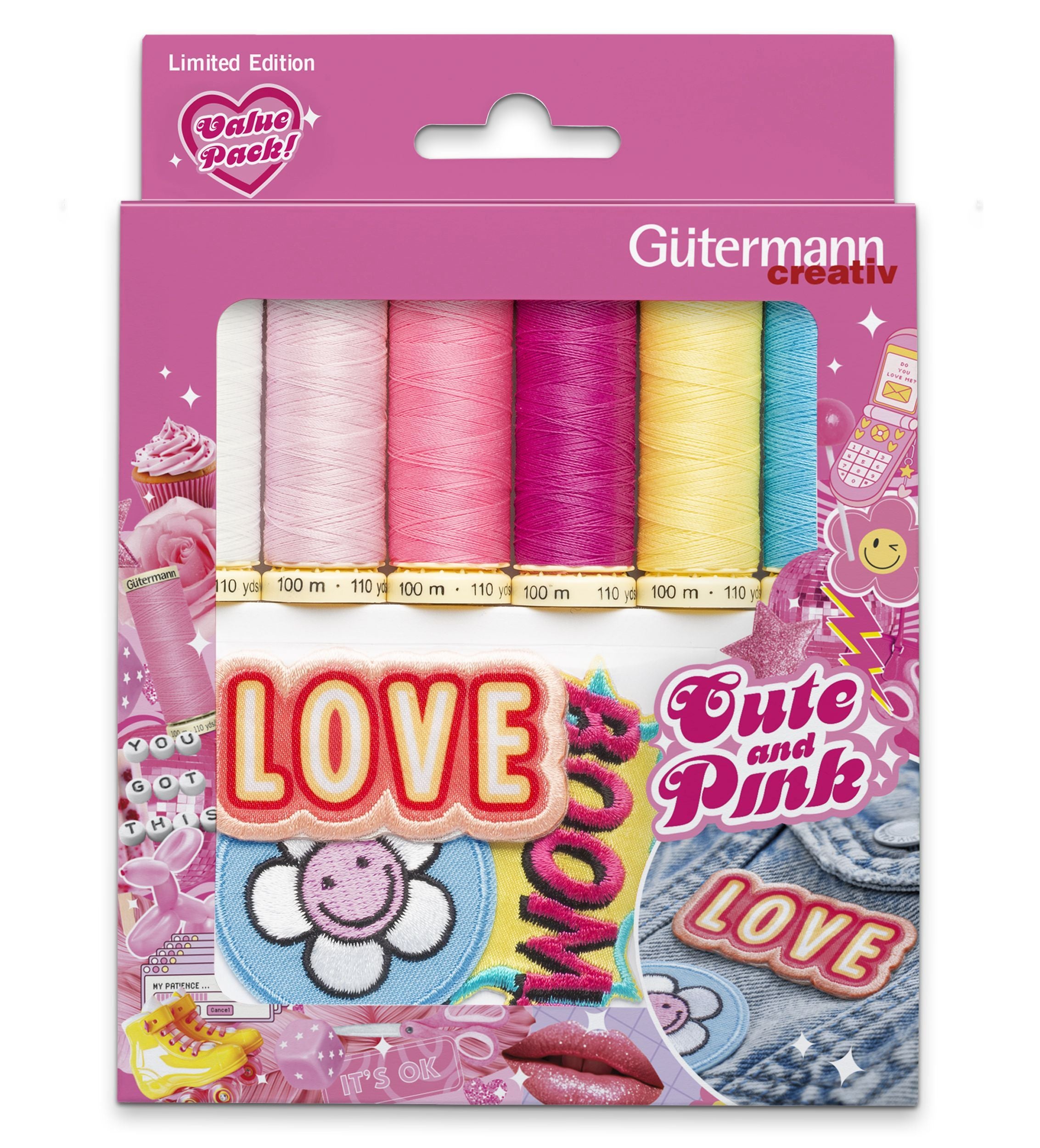 Gütermann ompelulankalajitelma 6x100m + 3 koristemerkkiä