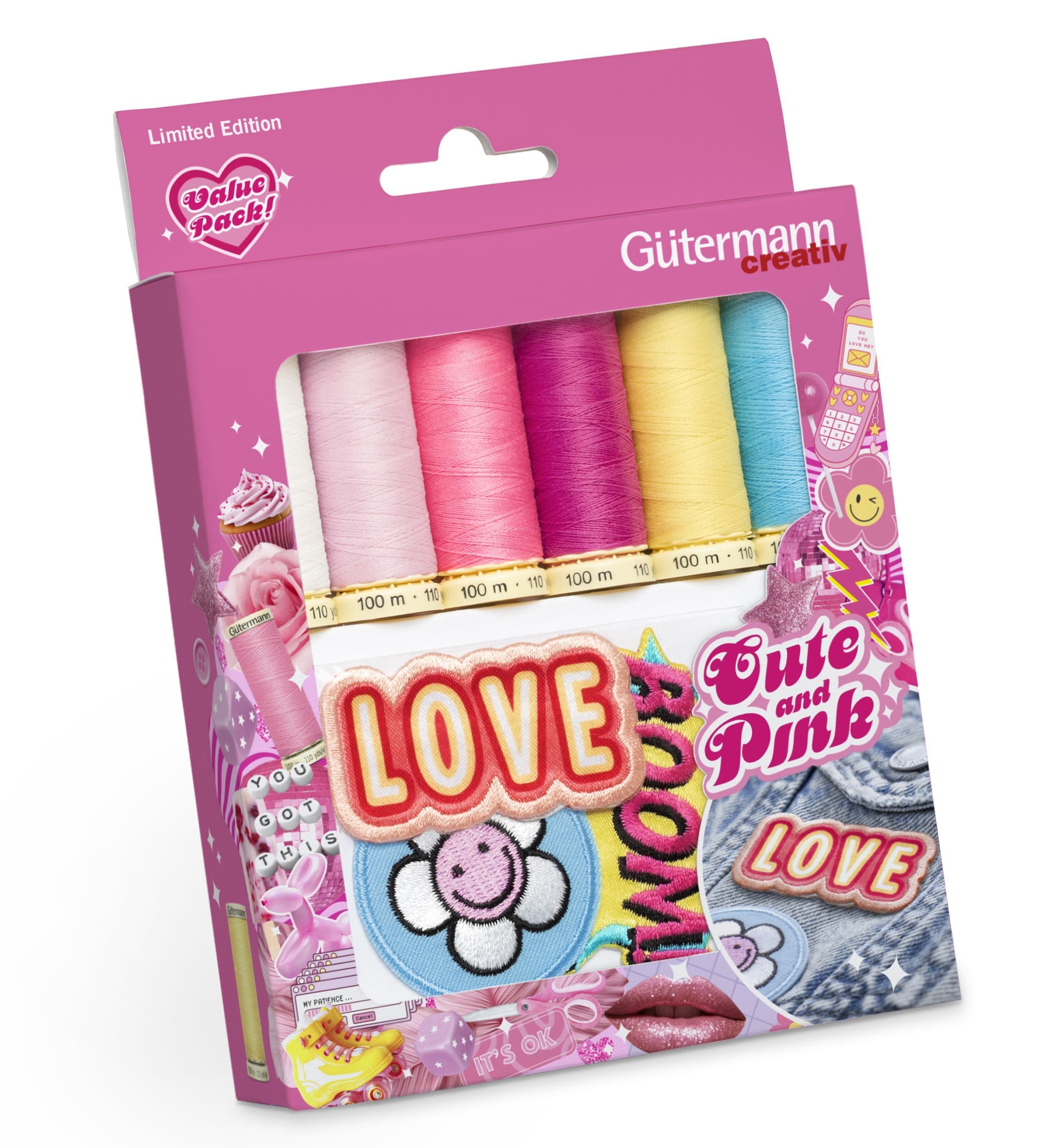 Gütermann ompelulankalajitelma 6x100m + 3 koristemerkkiä