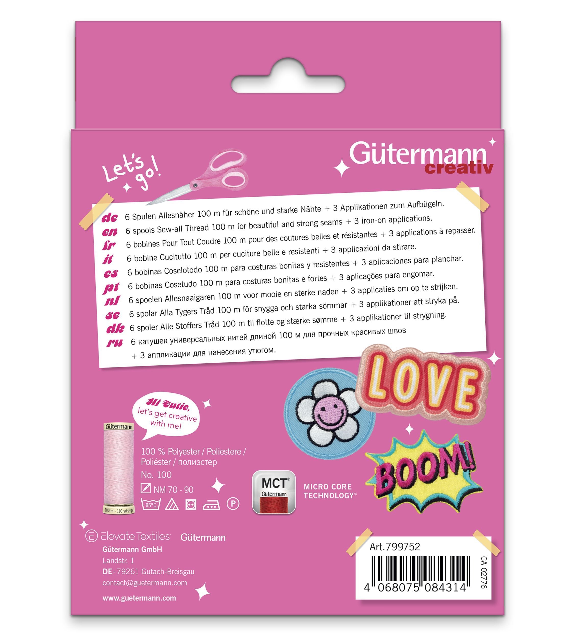 Gütermann ompelulankalajitelma 6x100m + 3 koristemerkkiä