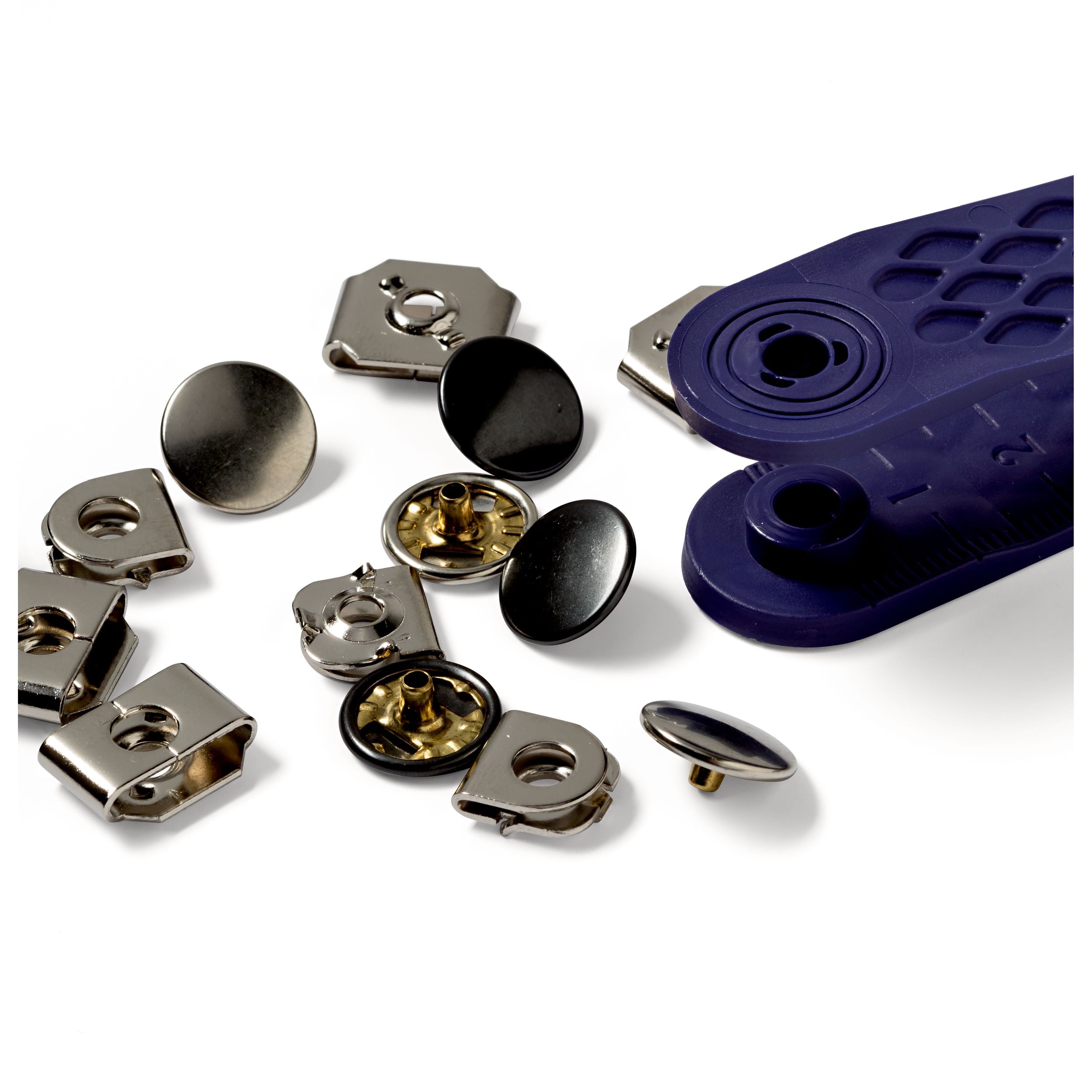 Puristamalla kiinnitettävät hakaset, 13mm, hopeanvärinen/musta