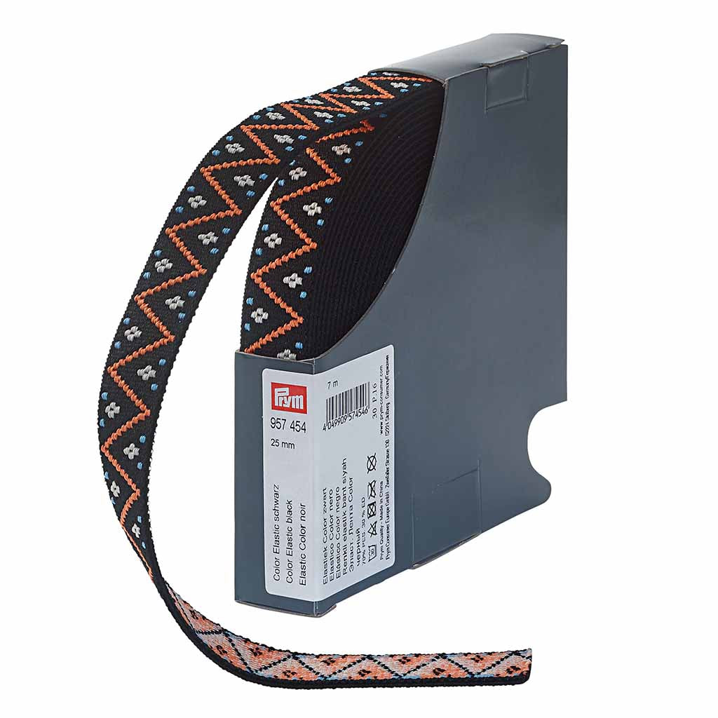 Kirjava kuminauha 25 mm sik-sak musta/ruskea 7 m