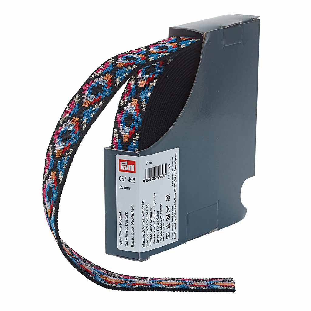 Kirjava kuminauha 25 mm sininen/pinkki 7 m