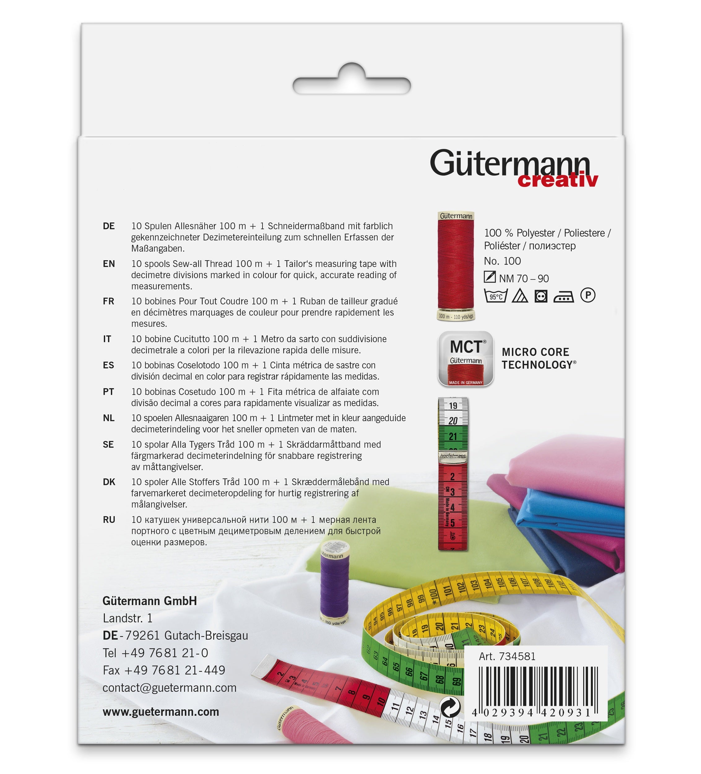 Gütermann ompelulankalajitelma 10x100m + mittanauha 150cm